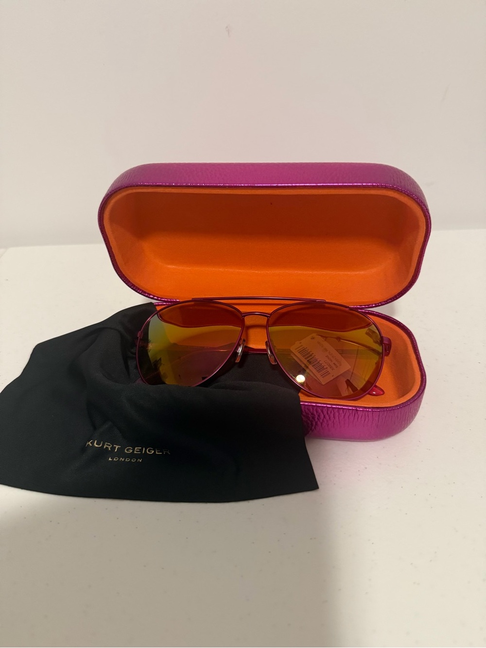 Kurt Geiger London Aviator Pink Frame Sunglasses with Original Case NWT
